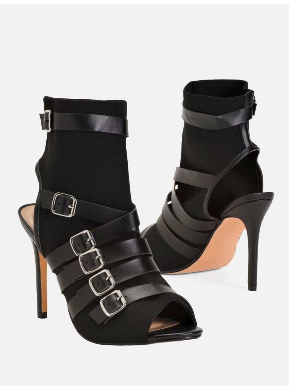 NWT Nicole Miller Peep Toe High Heels Buckled Straps Cutout Ankle Booties Sz:6